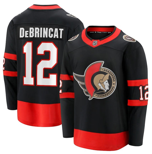 Sports Jersey Direct Alex DeBrincat Ottawa Senators 12 black and red hockey jersey with team logo and player name