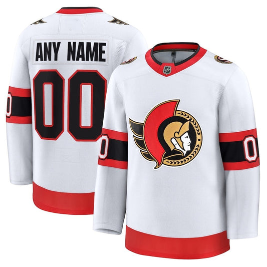 Sports Jersey Direct Ottawa Senators white away custom hockey jersey showing front and back views with team logo