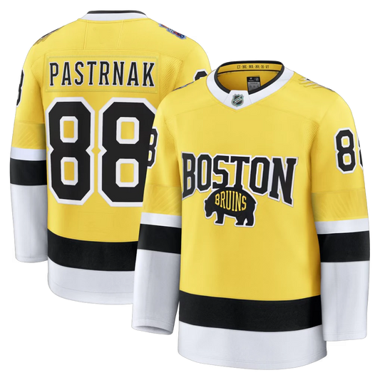 Sports Jersey Direct David Pastrnak Boston Bruins 2026 Stadium Series gold hockey jersey with team graphics