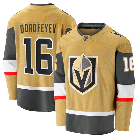 Sports Jersey Direct gold Pavel Dorofeyev Vegas Golden Knights hockey jersey with team logo and player name and number