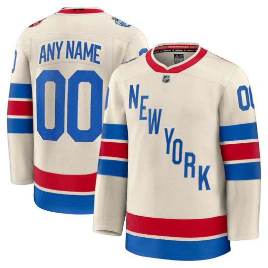 Sports Jersey Direct New York Rangers 2026 Winter Classic custom beige hockey jersey with blue and red accents