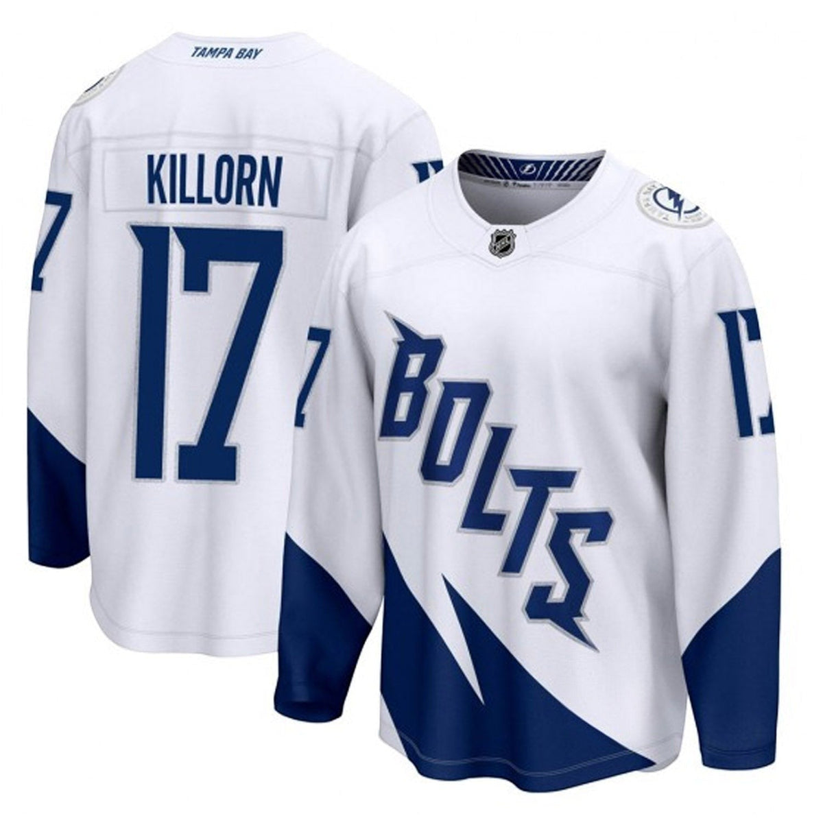 Sports Jersey Direct white Tampa Bay Lightning Alex Killorn 17 hockey jersey with blue bolt graphic details