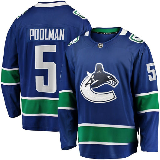 Sports Jersey Direct Tucker Poolman Vancouver Canucks blue home hockey jersey with player name and number 5