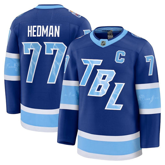 Sports Jersey Direct Victor Hedman Tampa Bay Lightning 2026 Stadium Series blue premium hockey jersey front and back