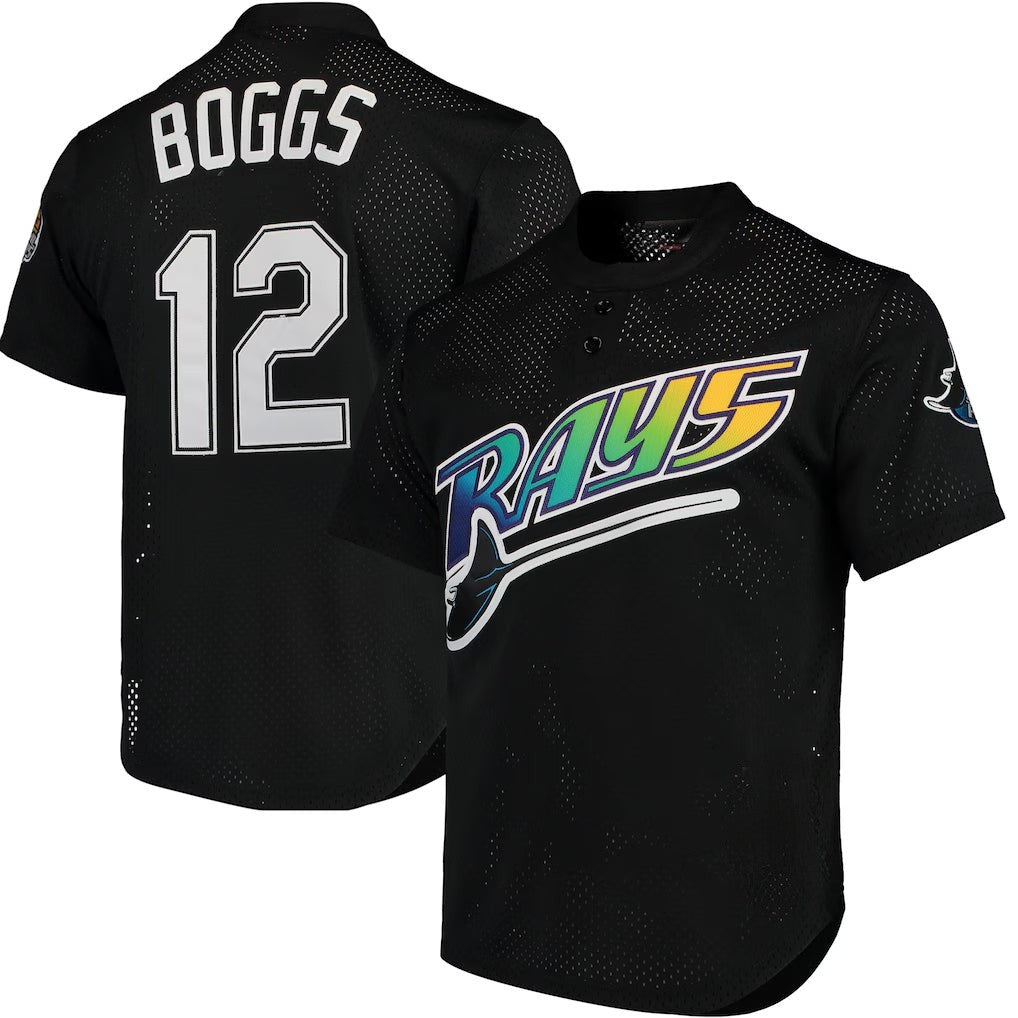 Sports Jersey Direct Wade Boggs Tampa Bay Rays black mesh batting practice jersey with team logo and player number 12