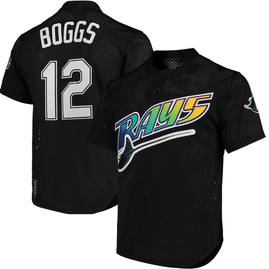 Sports Jersey Direct Wade Boggs Tampa Bay Rays black mesh batting practice jersey with team logo and player number 12
