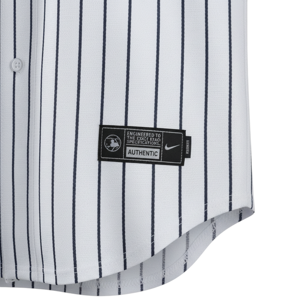 Sports Jersey Direct Aaron Judge #99 New York Yankees baseball jersey. White with navy pinstripes, navy lettering and logo. Polyester.